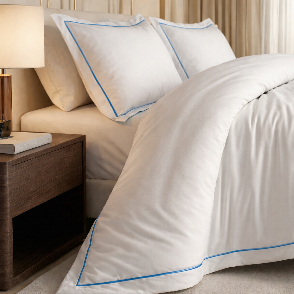 Signature Collection Integrated Edge Piping Duvet Cover Set – Luxury Hotel Style 3 Piece Designer Bedding Set