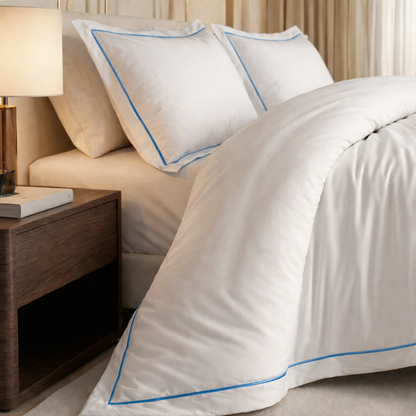 Signature Collection Integrated Edge Piping Duvet Cover Set – Luxury Hotel Style 3 Piece Designer Bedding Set